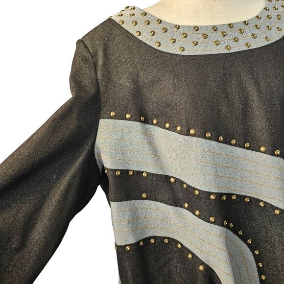 Devine Sport NY Asymmetric Denim Tunic Top Sz 22W Flare Hem Long Slv Boat Neck - Picture 14 of 15